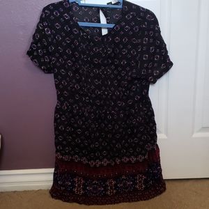 Black dress with red and blue pattern